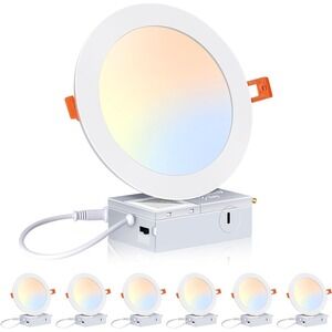 6-Pack 6" LED Canless Downlights‎ 5CCT 2700K–5000K with Junction Box Dimmable